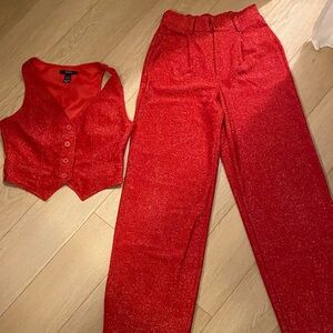 Forever 21 Red Glitter Pants & Vest Set